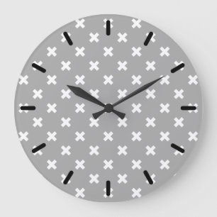 White cross stitches on grey große wanduhr