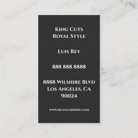 White Crown King Mustache Barbershop Business Card Visitenkarte (Rückseite)