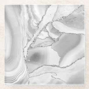 White Crystal Silver Glitzer Agate Elegant Glasuntersetzer