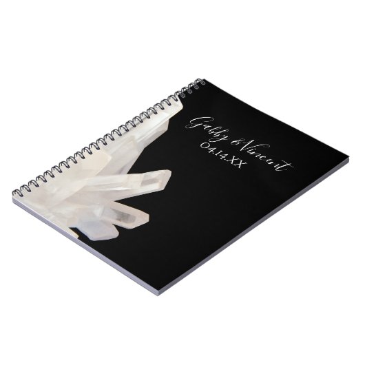 White Crystals on Black Wedding Guest Book Notizblock (Linke Seite)