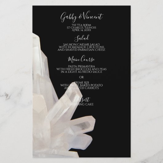 White Crystals on Black Wedding Menu (Vorderseite)