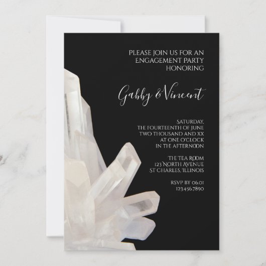 White Crystes über die Black Engagement Party Einladung (Vorderseite)