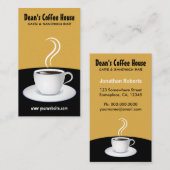 White Cup of Steaming Coffee Black and Beige Café Visitenkarte (Vorne/Hinten)