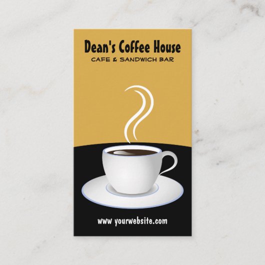 White Cup of Steaming Coffee Black and Beige Café Visitenkarte (Vorderseite)