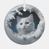 White Curious Kitty Ornament Aus Glas (Vorderseite)