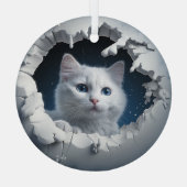 White Curious Kitty Ornament Aus Glas (Rückseite)