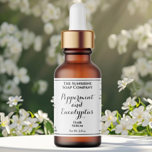 White curly text cosmetics dropper bottle label adressaufkleber