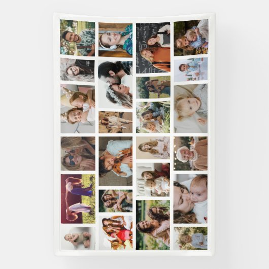 White Custom 24 Foto Collage Party Banner (Vertikal)