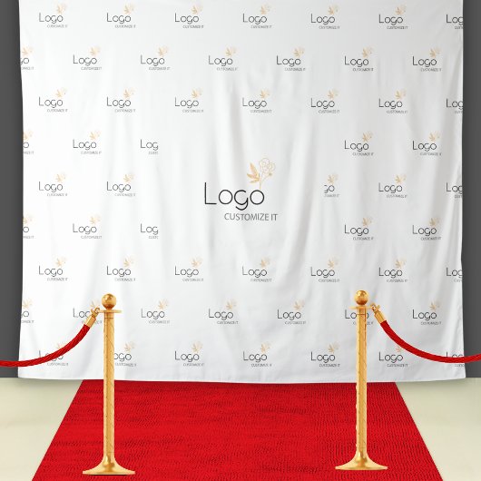 White Custom Business Logo Step Repeat Backdrop Wandteppich
