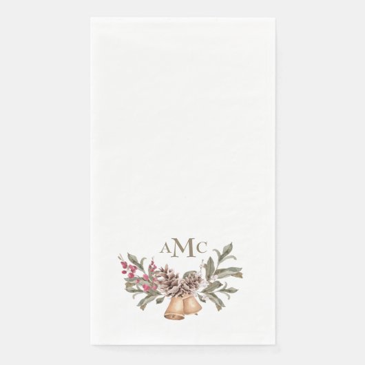 White Custom Monogram Christmas Bells Holiday Serviette (Vorderseite)