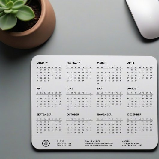 White Customizable Company Logo Swag 2024 Kalender Mousepad