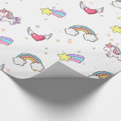 White Cute Rainbow Unicorn Star Magical Geschenkpapier (Ecke)