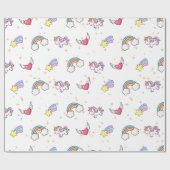 White Cute Rainbow Unicorn Star Magical Geschenkpapier (Flach)