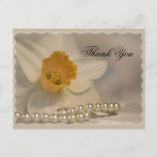 White Daffodil and Pearls Vielen Dank Postkarte (Vorderseite)