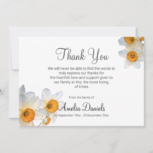 White Daffodil Beerdigung Dankeschön Karte (Vorderseite)