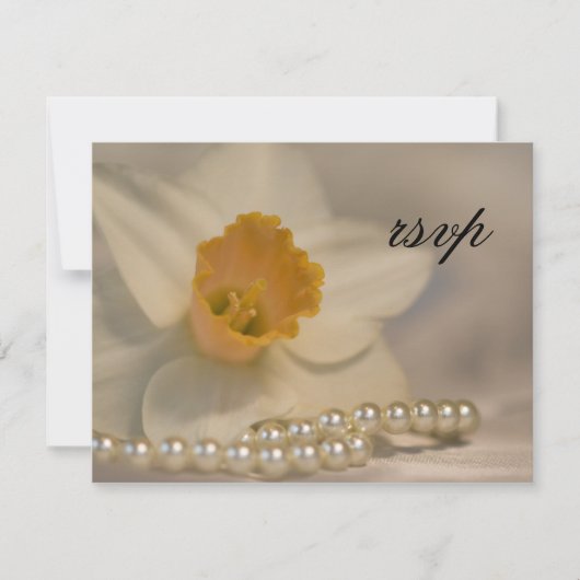 White Daffodil Pearls Wedding RSVP Response Card Karte (Vorderseite)