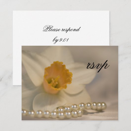 White Daffodil Pearls Wedding RSVP Response Card Karte (Vorne/Hinten)
