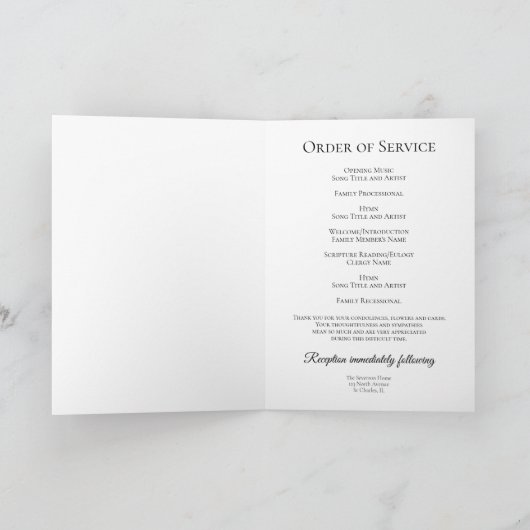 White Daffodil Spring Funeral Service geklappt Programm (Innenseite)