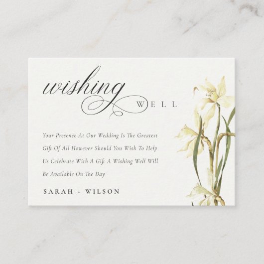 White Daffodil Watercolor Hochzeit wünschend gut Begleitkarte (Vorderseite)