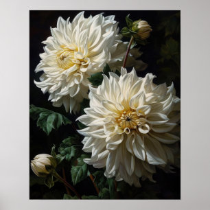 White Dahlia Blume Art Print Poster