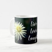 White Dahlia Blume Motivierend Live Liebe Laugh Kaffeetasse (Vorderseite Links)