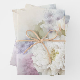 White Dahlia mit Lila und blauen Akzenten Geschenkpapier Set