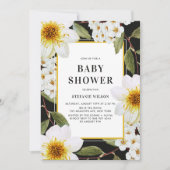 White Dahlia und Spirea Botanical Baby Shower Einladung (Vorderseite)