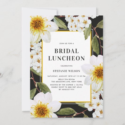 White Dahlia und Spirea Botanische Bridal Luncheon Einladung (Vorderseite)