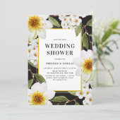 White Dahlia und Spirea Botanischer Polterabend Einladung (Stehend Vorderseite)