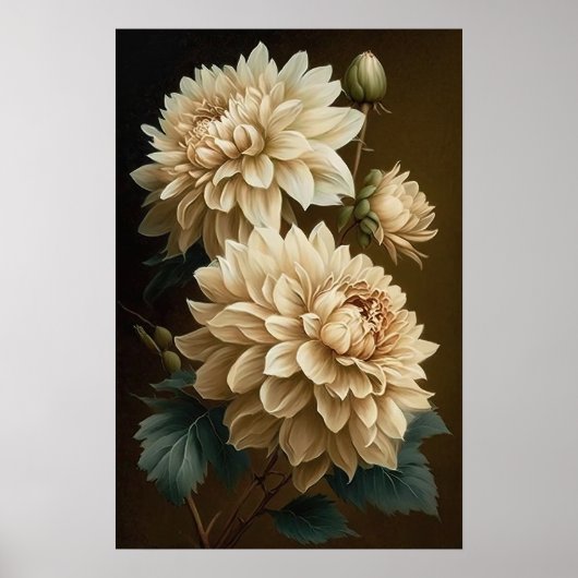 White Dahlias Blume Art Print Poster (Vorne)