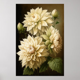 White Dahlias Blume Art Print Poster