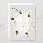 White Daisey und Rose Hochzeit Einladung (Vorne/Hinten)