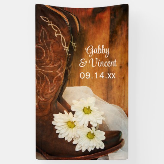 White Daisies and Cowboy Boots Western Wedding Banner (Vertikal)