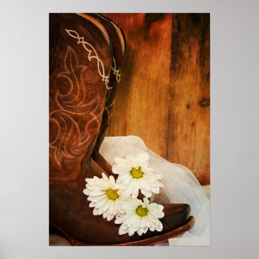 White Daisies and Cowboy Boots Western Wedding Poster (Vorne)