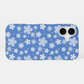 White Daisies and Dots on Blue iPhone 16 Hülle (Rückseite (Horizontal))