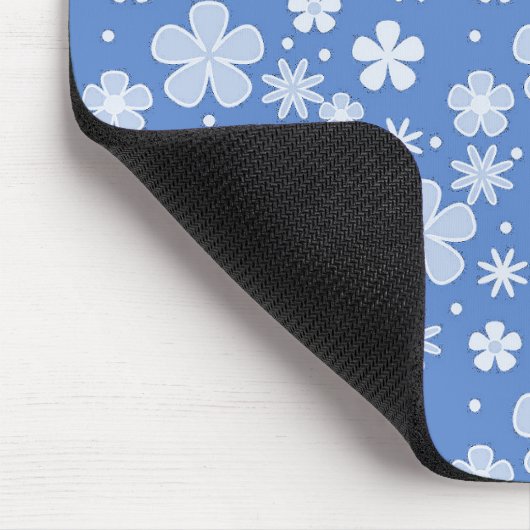White Daisies and Dots on Blue Mousepad (Ecke)