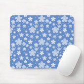White Daisies and Dots on Blue Mousepad (Mit Mouse)