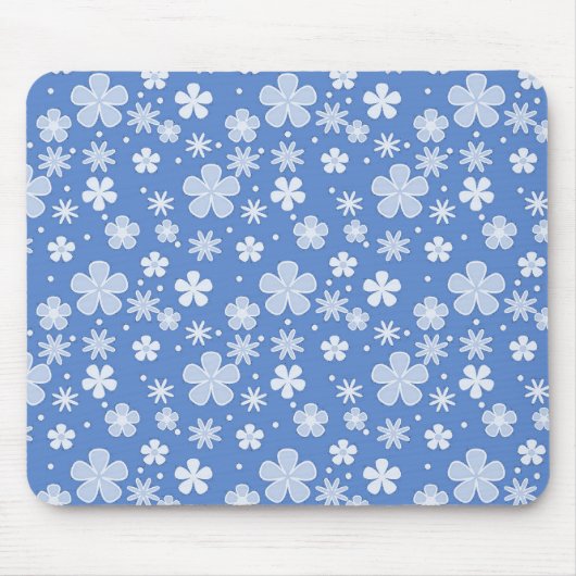 White Daisies and Dots on Blue Mousepad (Vorne)