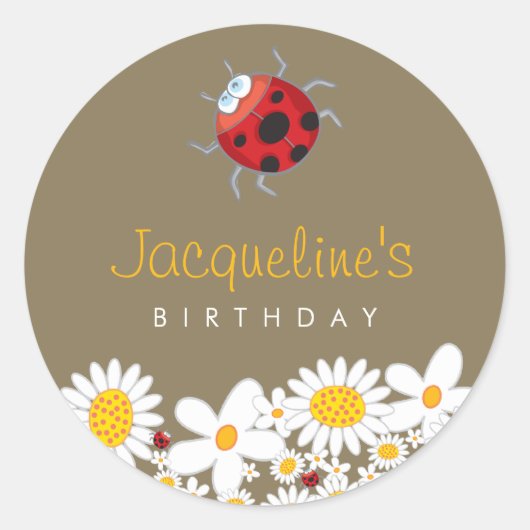 White Daisies and Ladybugs Kid's Birthday Sticker (Vorderseite)