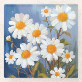 White Daisies Aquarell Blume gestrichen Glasuntersetzer (Vorderseite)