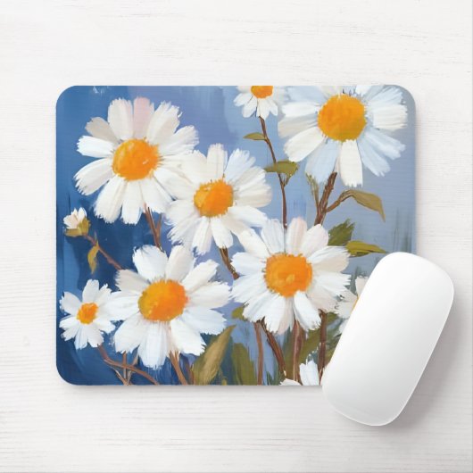 White Daisies Aquarell Blume gestrichen Mousepad (Mit Mouse)