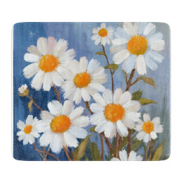 White Daisies Aquarell Blume gestrichen Schneidebrett