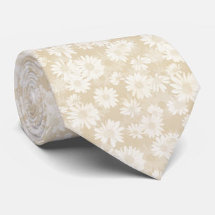 White Daisies auf Beige Floral Muster Krawatte