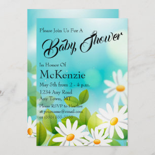 White Daisies auf Blue Baby Dusche Einladung