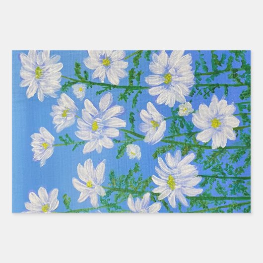 White Daisies auf Sky Blue Hintergrund Geschenkpapier Set (Vorderseite 3)
