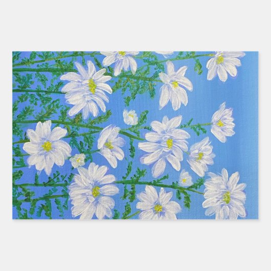 White Daisies auf Sky Blue Hintergrund Geschenkpapier Set (Vorderseite 2)