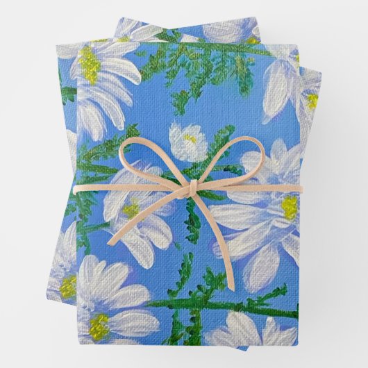 White Daisies auf Sky Blue Hintergrund Geschenkpapier Set (Beispiel)