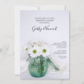 White Daisies Blue Jar Wedding Probe Dinner Einladung (Vorderseite)