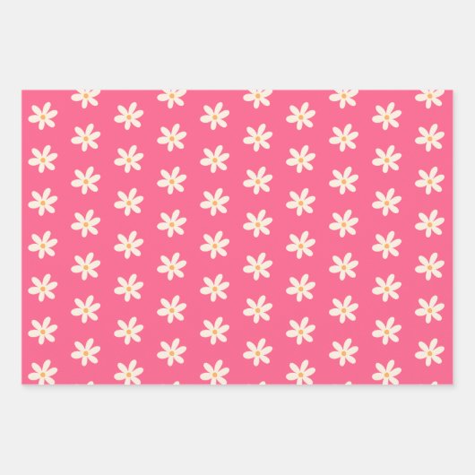 White Daisies Blumenmuster farbenfroh Minimalistis Geschenkpapier Set (Vorderseite)
