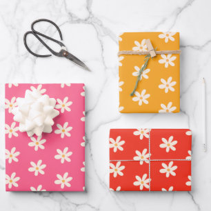 White Daisies Blumenmuster farbenfroh Minimalistis Geschenkpapier Set